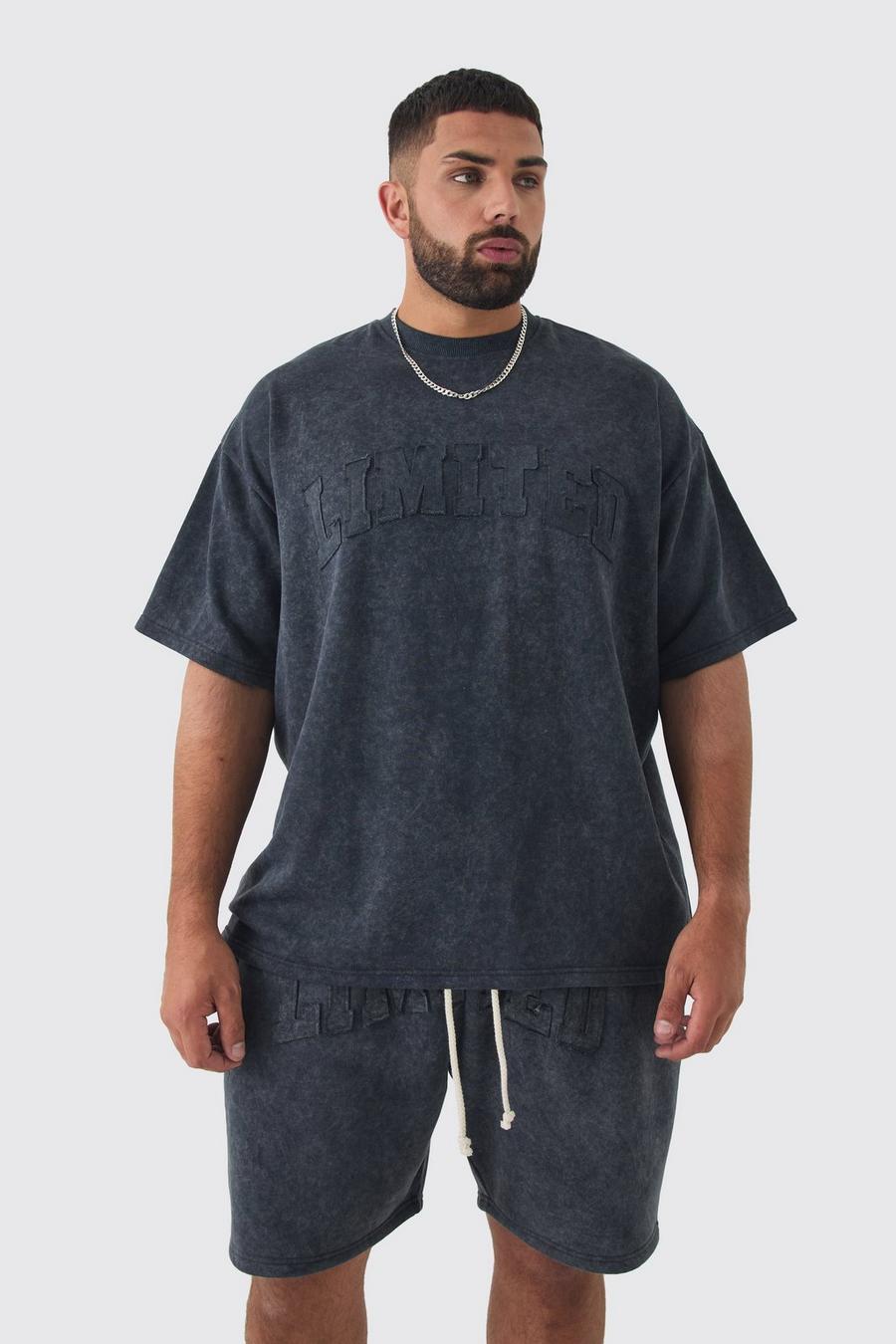 Black Plus Oversized Limited Washed T-shirt & Short Set image number 1