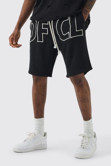 Black Tall Oversized OFCL Applique Jersey Shorts