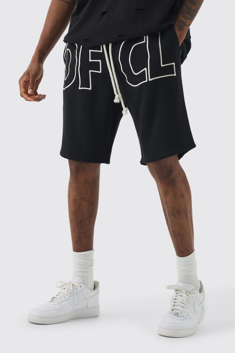 Black Tall Oversized Ofcl Applique Jersey Shorts image number 1