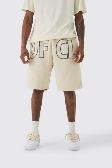 Stone Beige Tall Oversized OFCL Applique Jersey Shorts