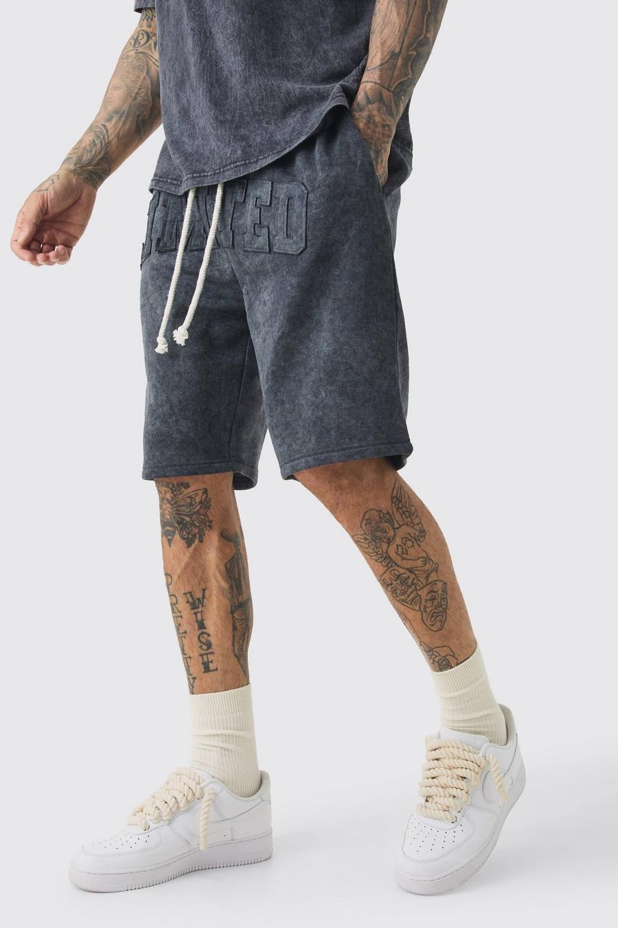 Grey Tall Relaxed Limited Applique Washed Jersey Shorts image number 1
