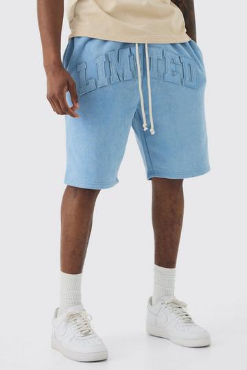 Tall Relaxed Fit Cross Printed Washed Jersey Shorts light blue