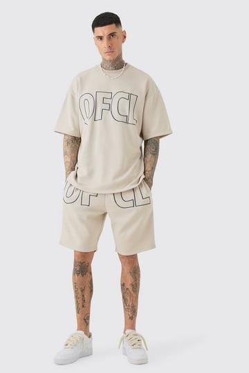 Tall Oversized OFCL Embroidered T-Shirt & Short Set grey