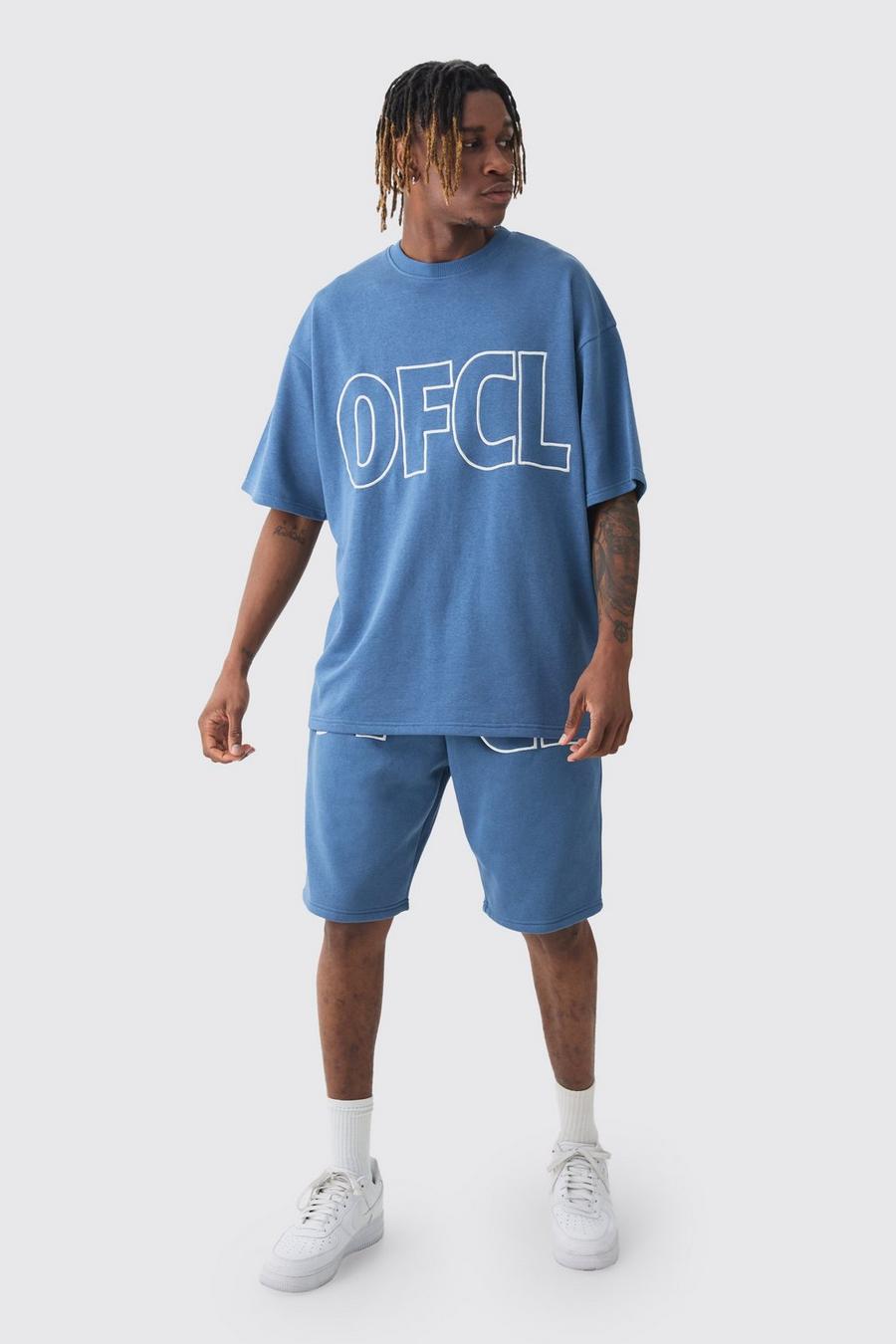 Slate blue Tall Oversized Ofcl Applique T-shirt & Short Set