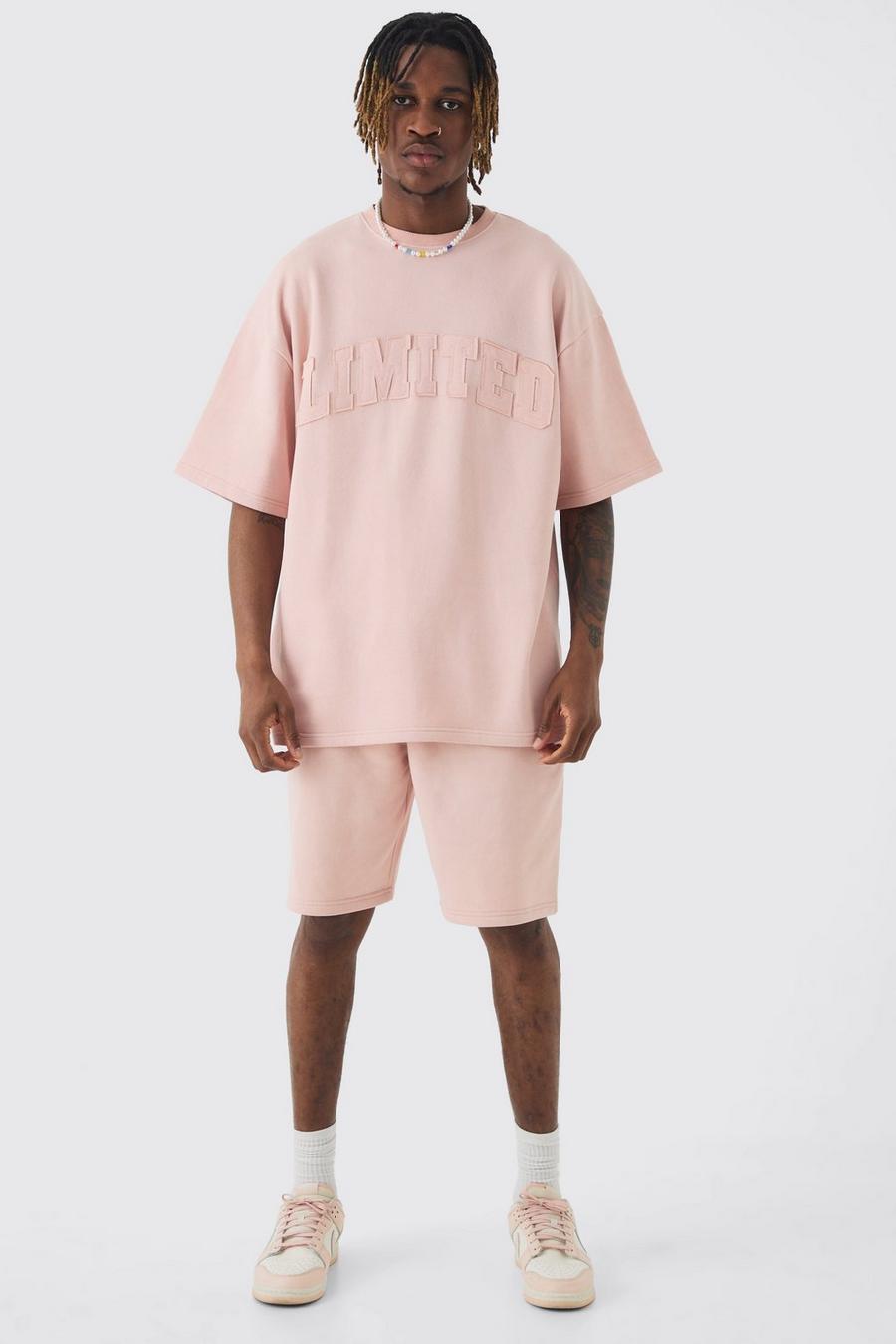 Conjunto Tall oversize de pantalón corto y camiseta con lavado a la piedra Limited, Pink