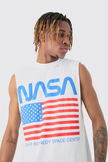 White Tall Nasa Printed License Tank In White