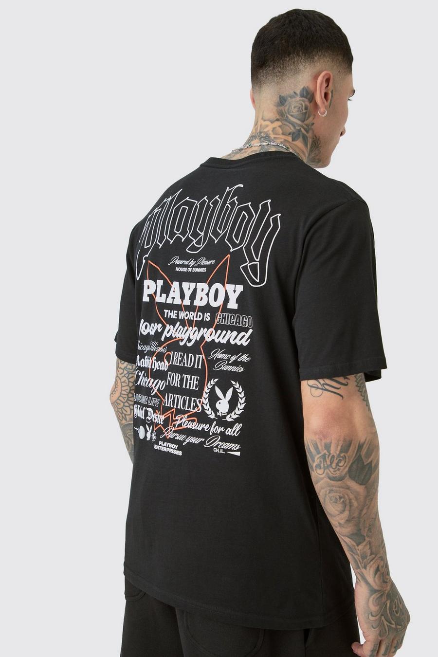 Black Tall Gelicenseerd Playboy Badge T-Shirt In Zwart image number 1