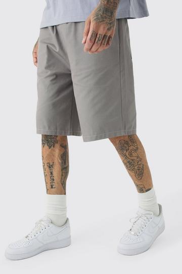 Tall Contrasterende Elastische Baggy Keperstof Shorts grey