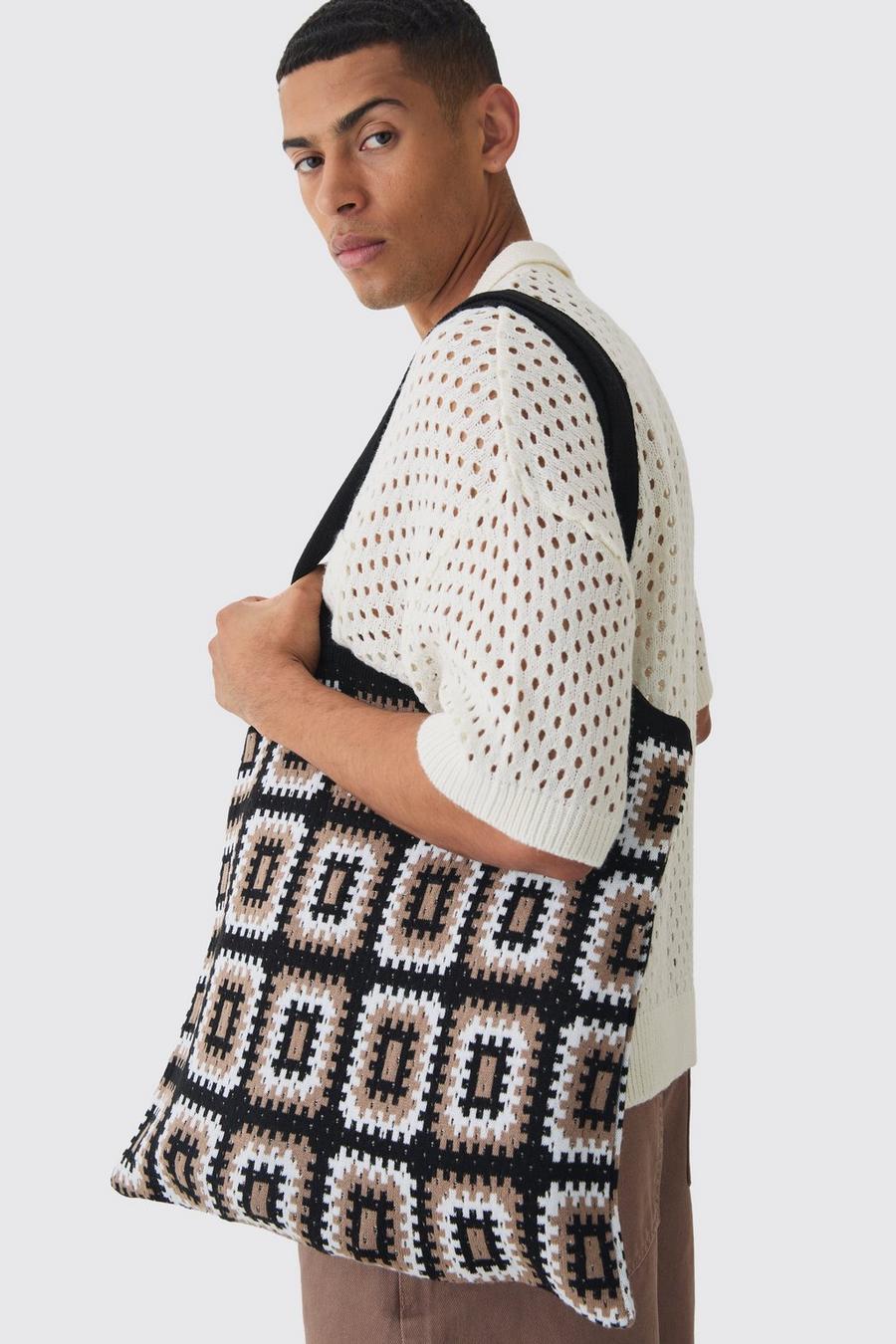 Crochet Tote Bag In Brown