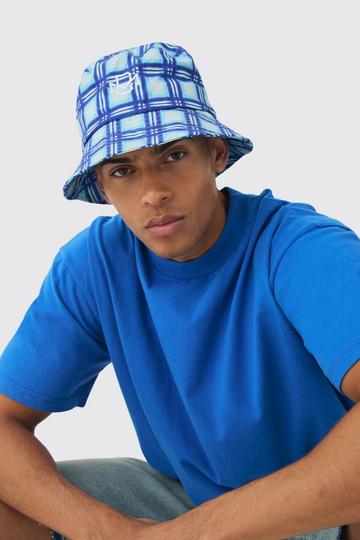 Blue BM Checked Bucket Hat In blue