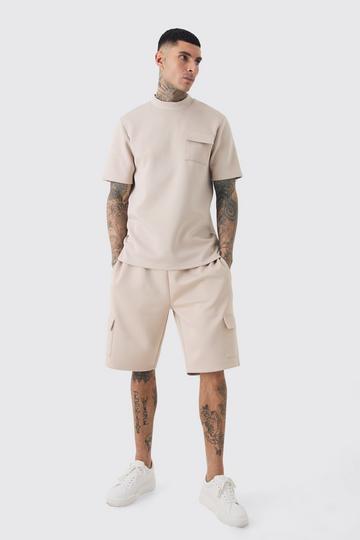 Tall Scuba Extended Neck Pocket T-shirt & Cargo Short Set grey