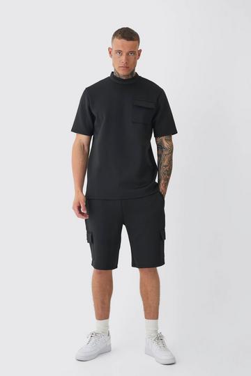 Tall Scuba Extended Neck Pocket T-shirt & Cargo Short Set black