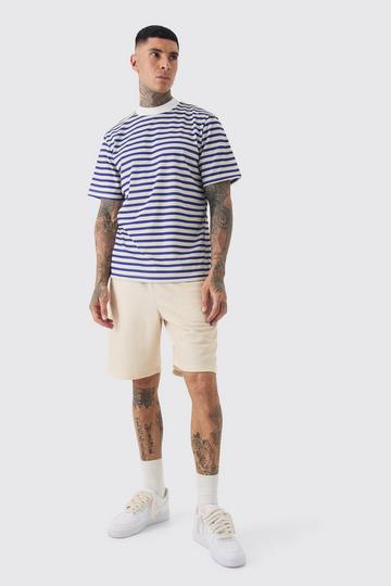 Stone Beige Tall Extended Neck Stripe T-shirt & Short Set