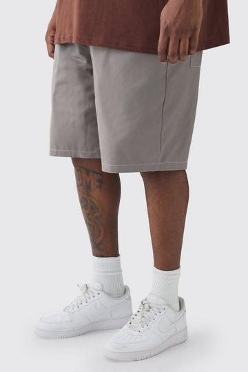 Plus Elasticated Waist Relaxed Twill Contrast Stitch Shorts grey