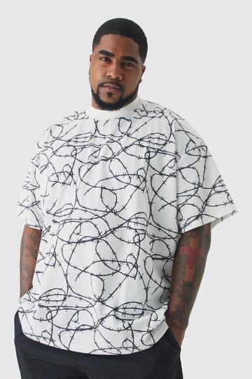 Plus Oversized Extended Neck Barbwire Graphic T-shirt white