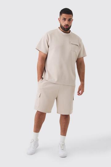 Plus Scuba Extended Neck Pocket T-shirt & Cargo Short Set grey