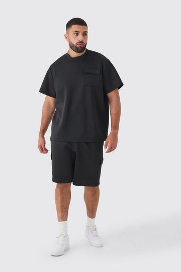 Plus Scuba Extended Neck Pocket T-shirt & Cargo Short Set black