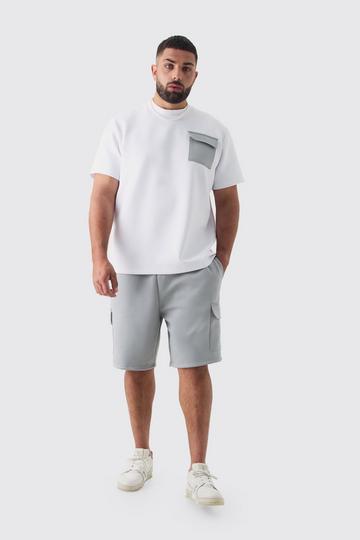 Plus Scuba Extended Neck Pocket T-shirt & Cargo Short Set multi