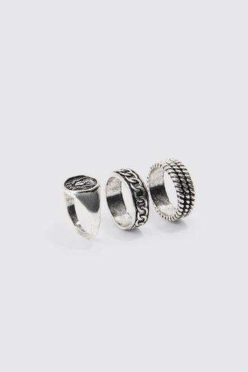 Silver 3 Pack Embossed Rings In Silver