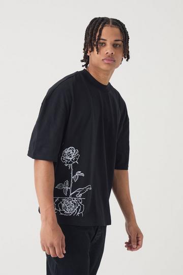 Oversized Boxy Extended Neck Line Drawn T-shirt black