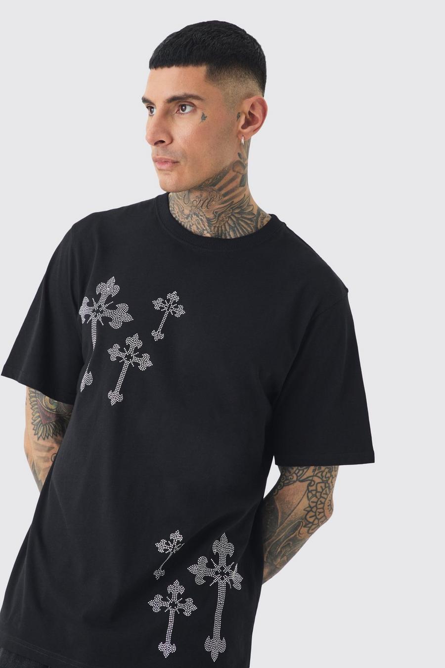 Black Tall Regular Fit Embellished Cross T-Shirt