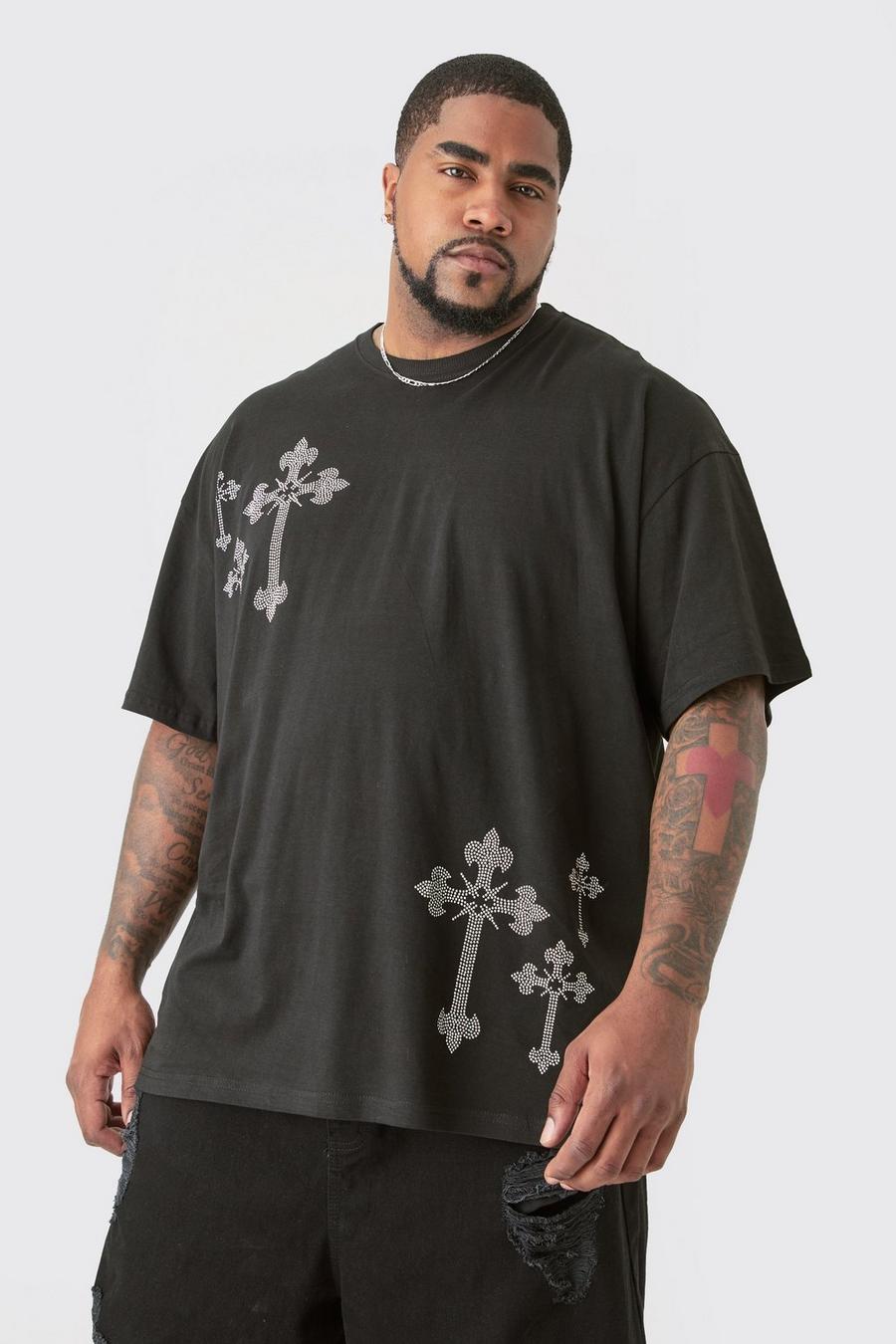 Black Plus Regular Fit Embellished Cross T-Shirt image number 1