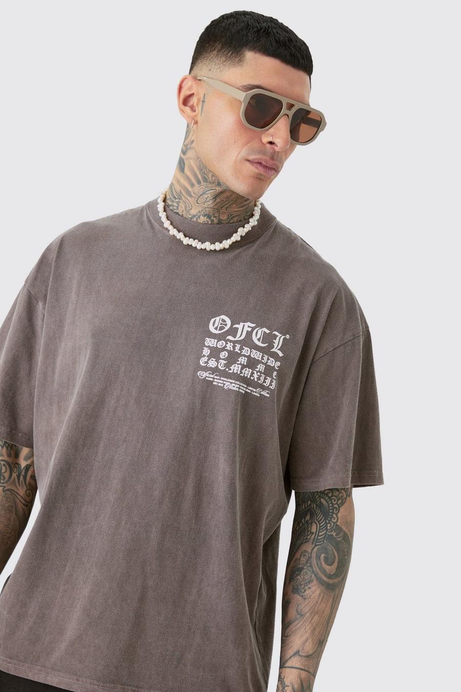 Charcoal Tall Oversize t-shirt med tvättad effekt och hög halsmudd image number 1