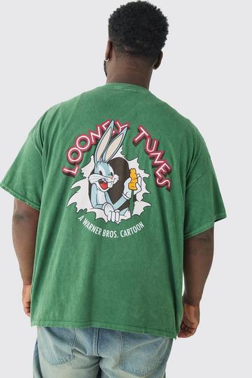 Plus Oversized Looney Tunes License Back Print Washed T-shirt green