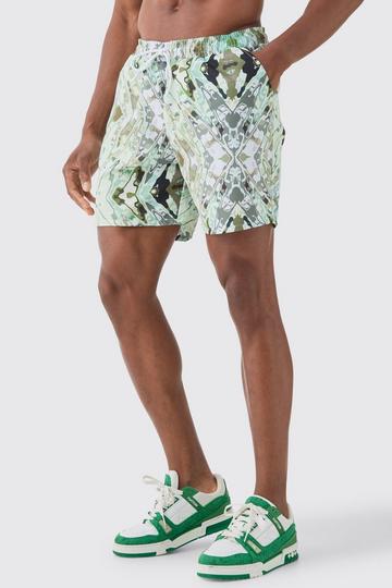 Mid Length Abstract Camo Swim Short green