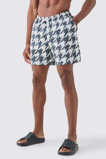 Mid Length Brushed Houndstooth Swim Short white