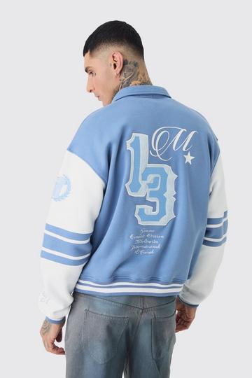 Tall Boxy 13 Applique Jersey Varsity Harrington Jacket pastel blue