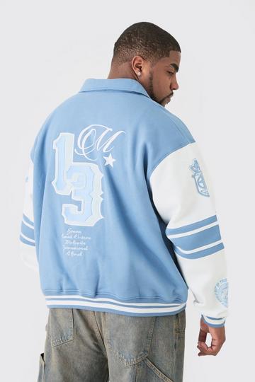 Plus Boxy 13 Applique Jersey Varsity Harrington Jacket pastel blue