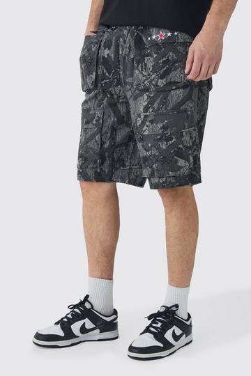 Tall Camo Printed Cargo Pocket With Extended Drawcords grey