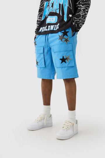 Tall Star Embroidered Cargo Shorts blue