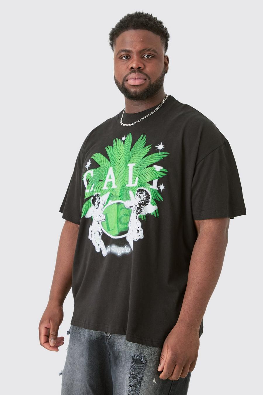 T-shirt Plus Size oversize con stampa di angioletto e girocollo esteso, Black image number 1