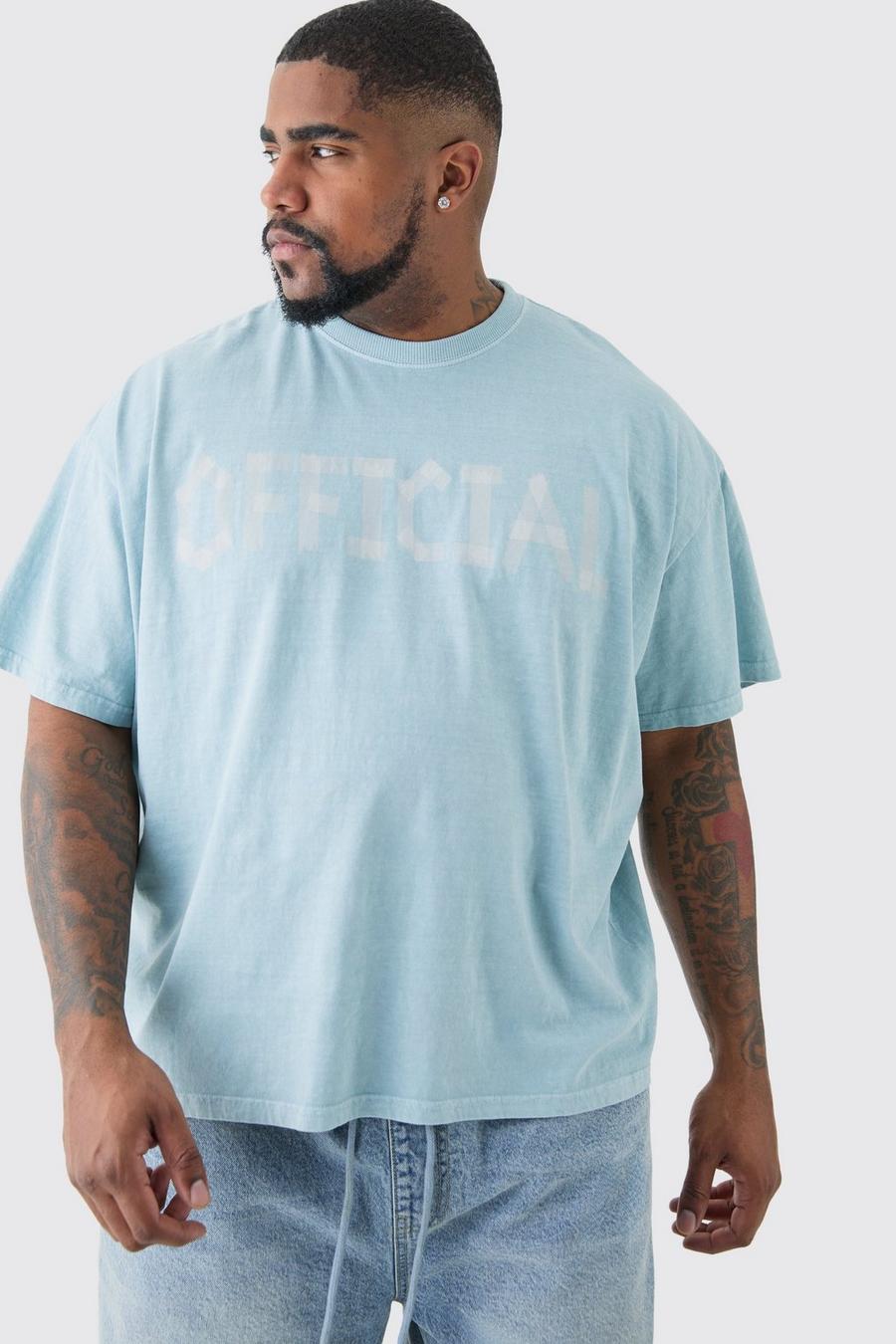 Slate blue Plus Oversized Overdye Official T-Shirt Met Print
