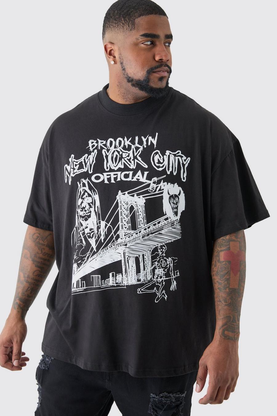 Grande taille - T-shirt oversize à imprimé ville, Black