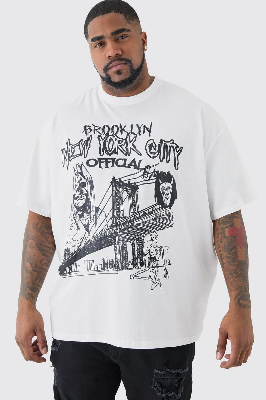 Plus Oversize T-Shirt mit Official City Print, White