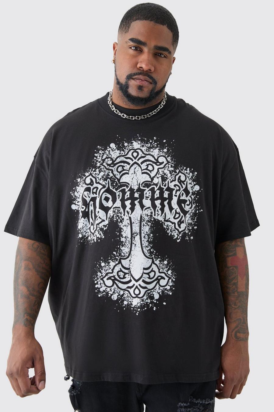 Plus Oversize T-Shirt mit Homme-Print, Black image number 1