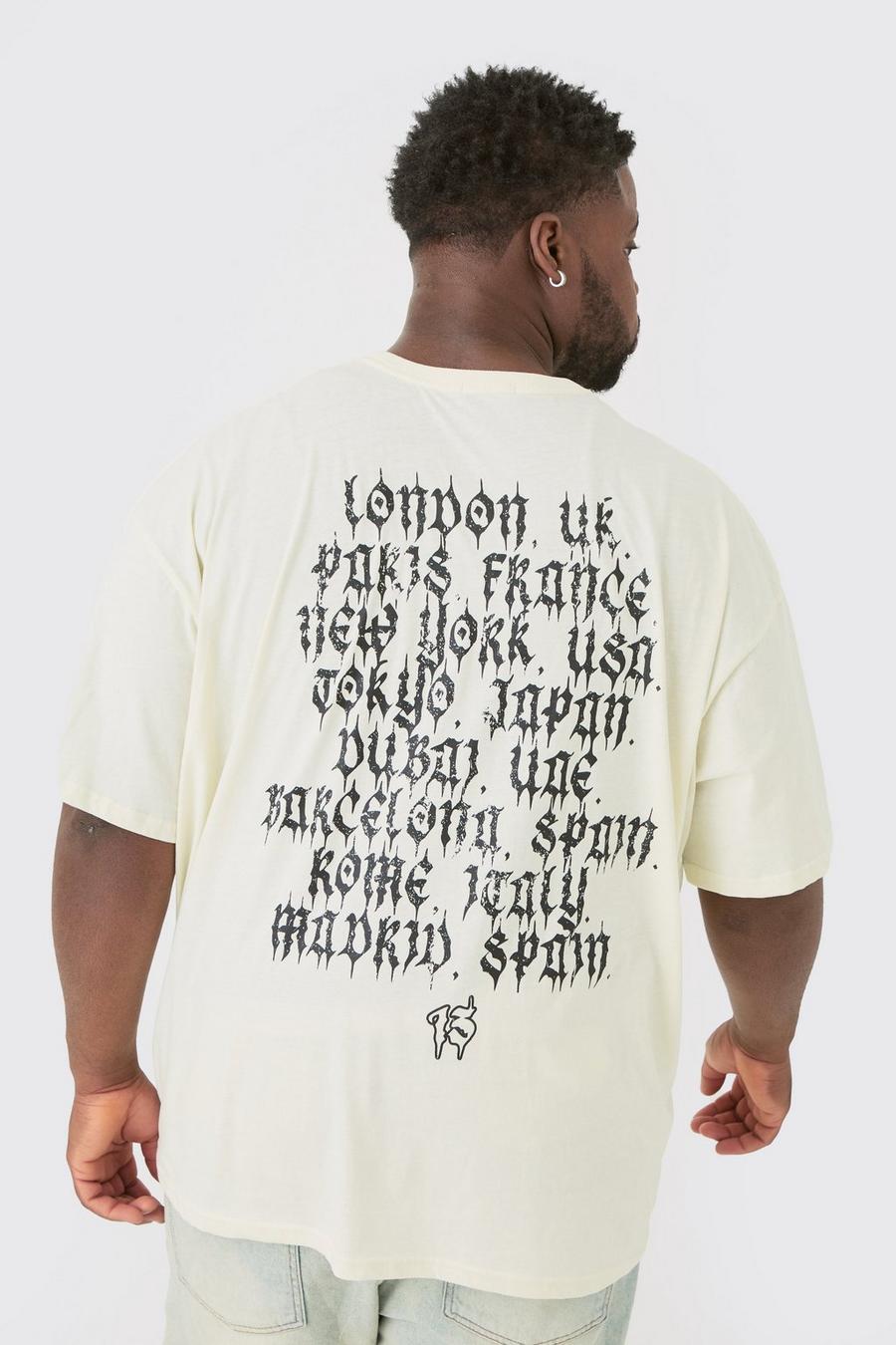 Camiseta Plus oversize con estampado Homme cruzado frontal y en la espalda, Ecru image number 1