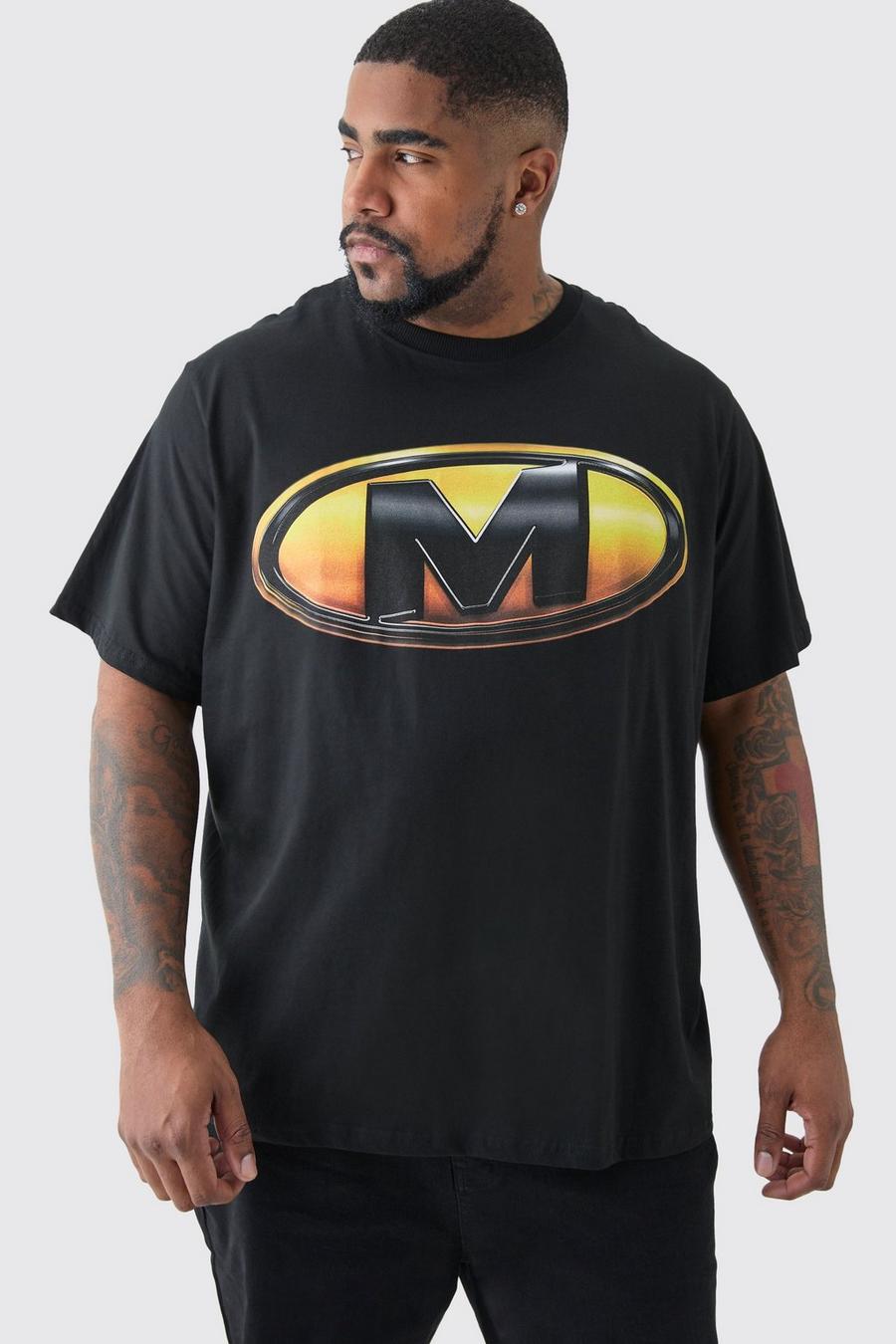 Grande taille - T-shirt slim à logo M imprimé, Black image number 1