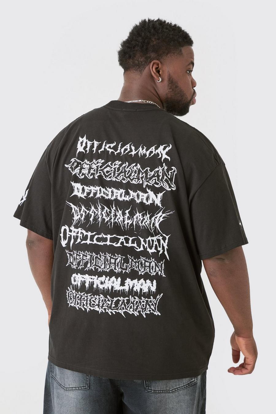 T-shirt Plus Size Official Man Tour con girocollo esteso, Black image number 1