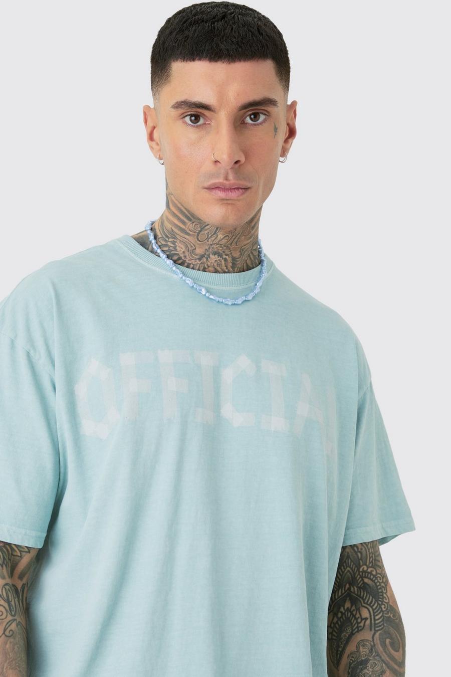 Camiseta Tall oversize sobreteñida con estampado Official, Slate blue