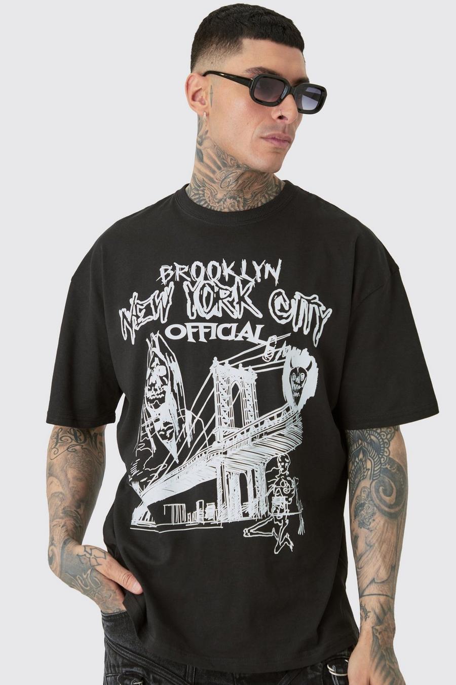 Black Tall Oversized Official City T-Shirt Met Print image number 1