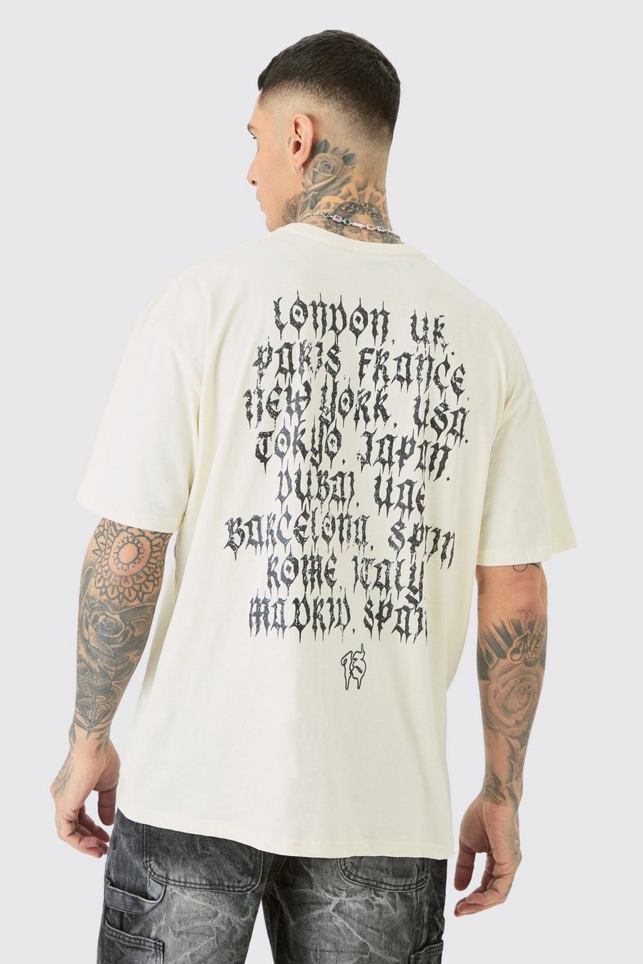 Ecru Tall Oversized Homme Cross Front & Back Print T-shirt