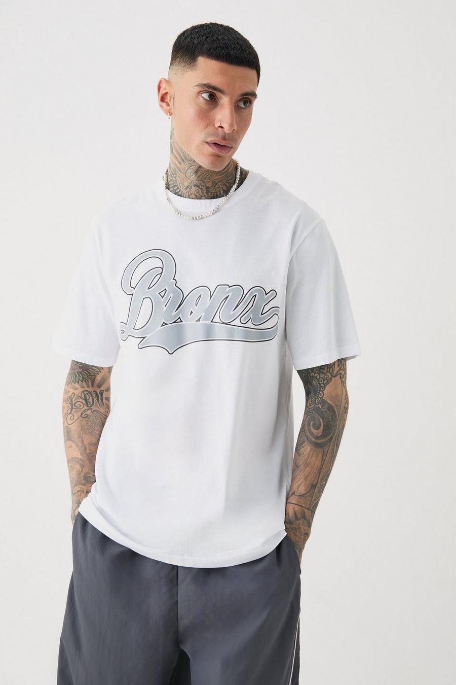 T-shirt Tall Bronx stile Varsity con stampa, White