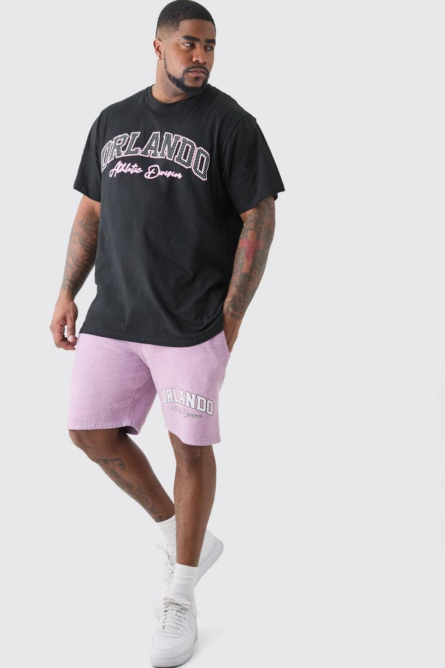 Plus T-Shirt und Shorts mit Orlando Print, Multi image number 1