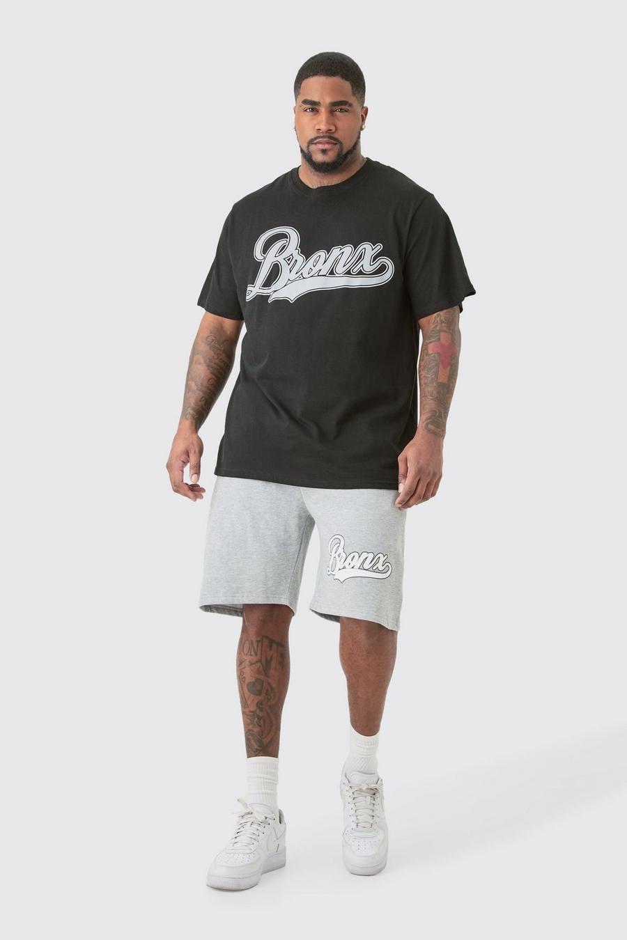 Plus T-Shirt und Shorts mit Bronx-Print, Multi image number 1
