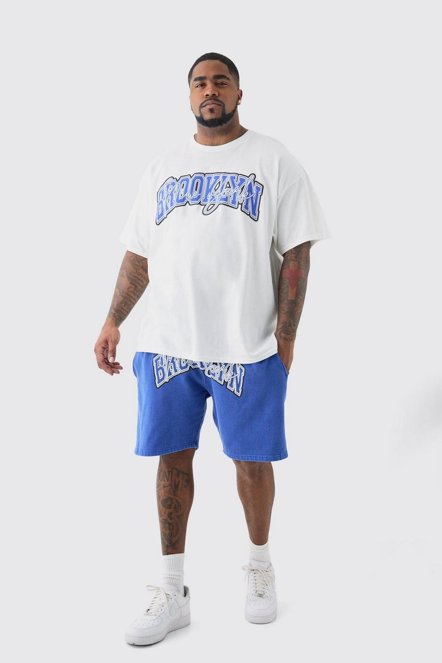 Plus T-Shirt und Shorts mit Brooklyn-Print, Multi image number 1