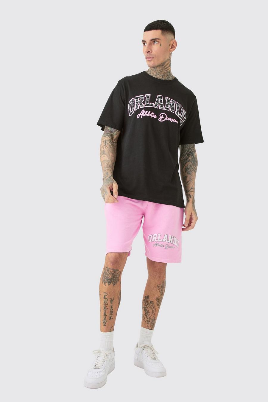 Set Tall T-shirt con stampa Orlando stile Varsity & pantaloncini, Multi image number 1